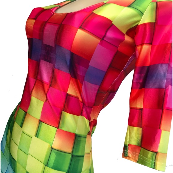 Dresses & Skirts - Hot 3D printed Bright multi color Cube Bodycon